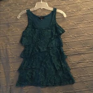Ruffled Lace  Dressy Teal Top / Blouse / Tunic